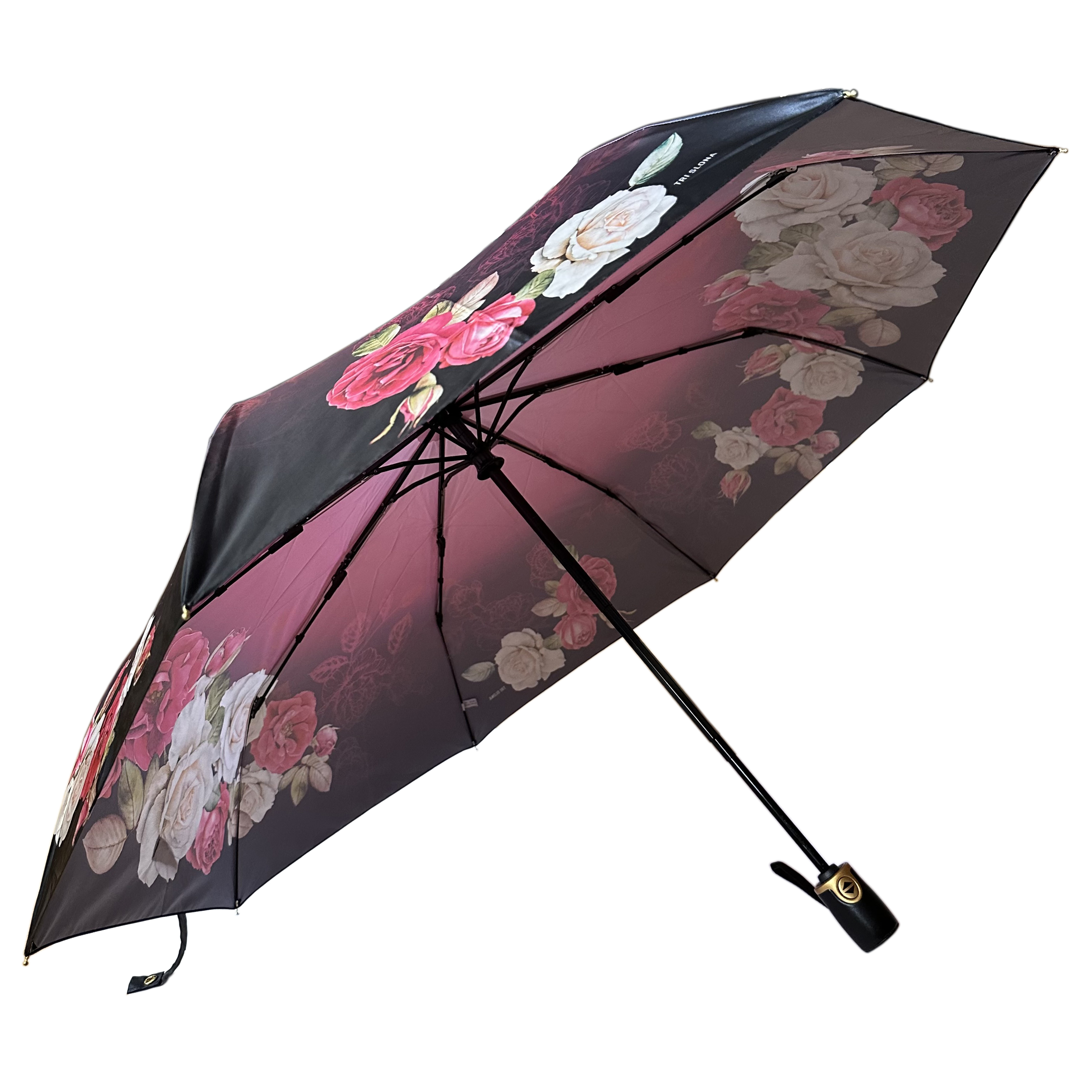 Чёрный зонт 3825-розы Три Слона фото в интернет-магазине zonti-tri-slona.ru